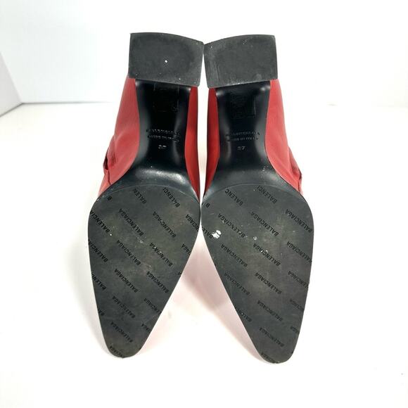 Balenciaga Red Leather Almond Pointy Toe Block Heel Ankle Boots EU 37 US 7 - Picture 14 of 15